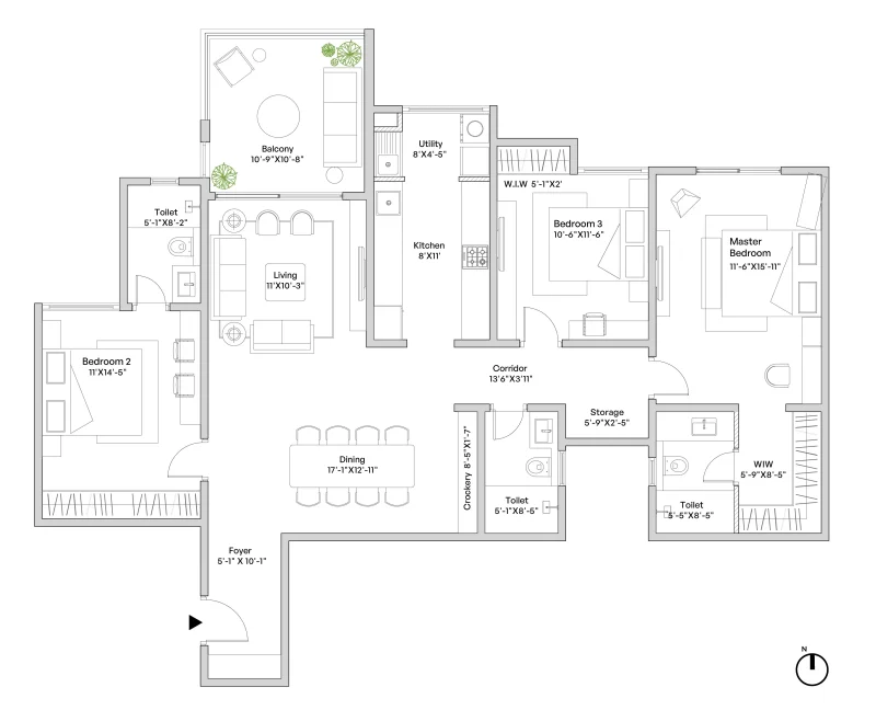 3 BHK Type 2 floor plan